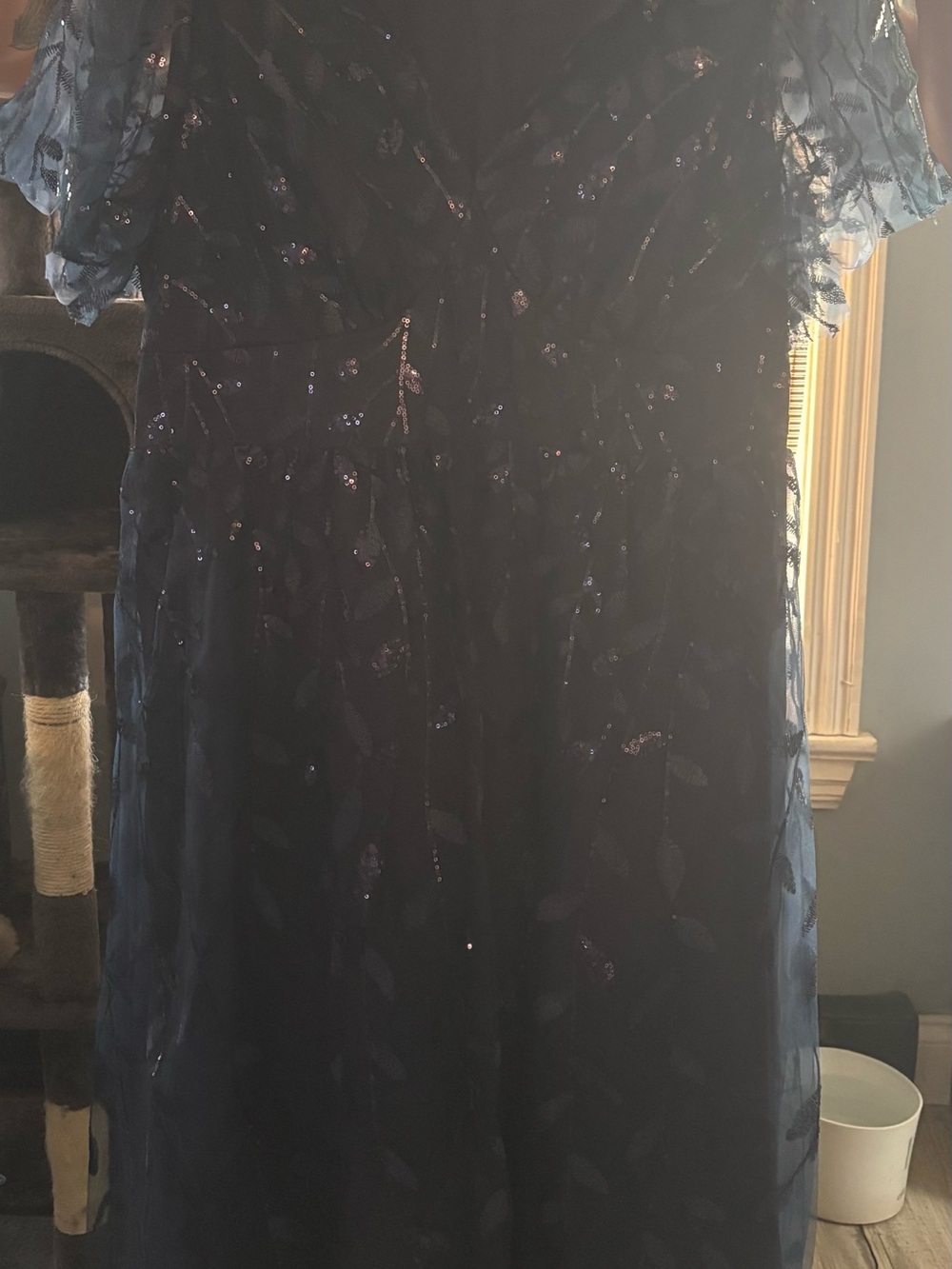 Elegant Navy Beaded Women's Dress